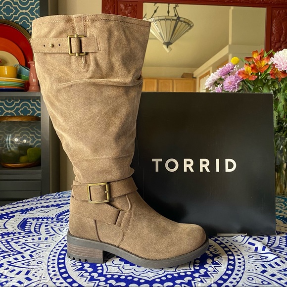 NWT TORRID WW/CALF Brown Oiled Suede Buckle Boot - Picture 6 of 16